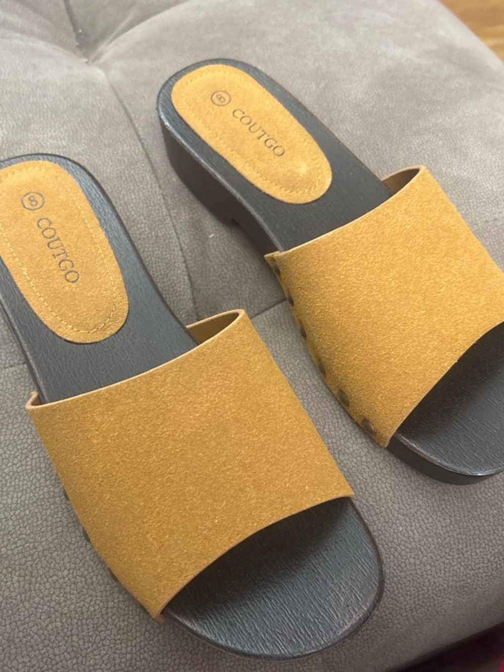COUTGO Women's Suede Slide Sandals in Mustard Yellow